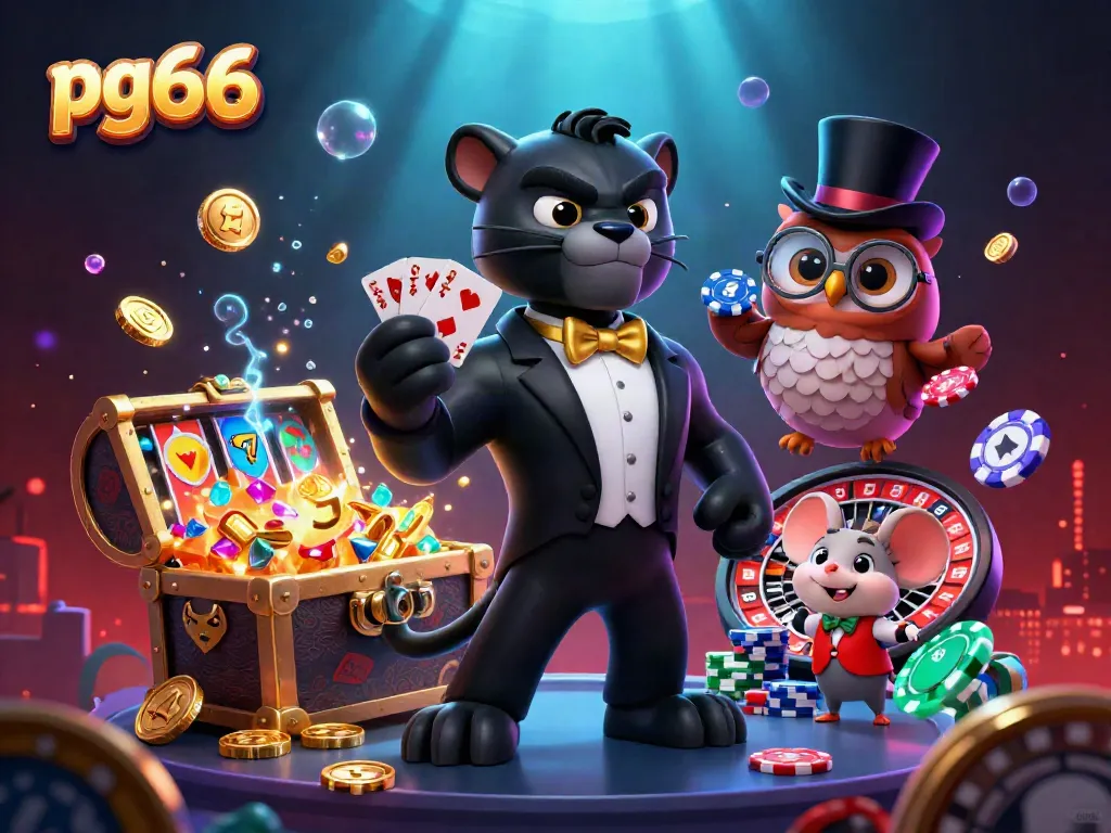 Engage in thrilling games at pg66, featuring lively characters and vibrant casino elements.