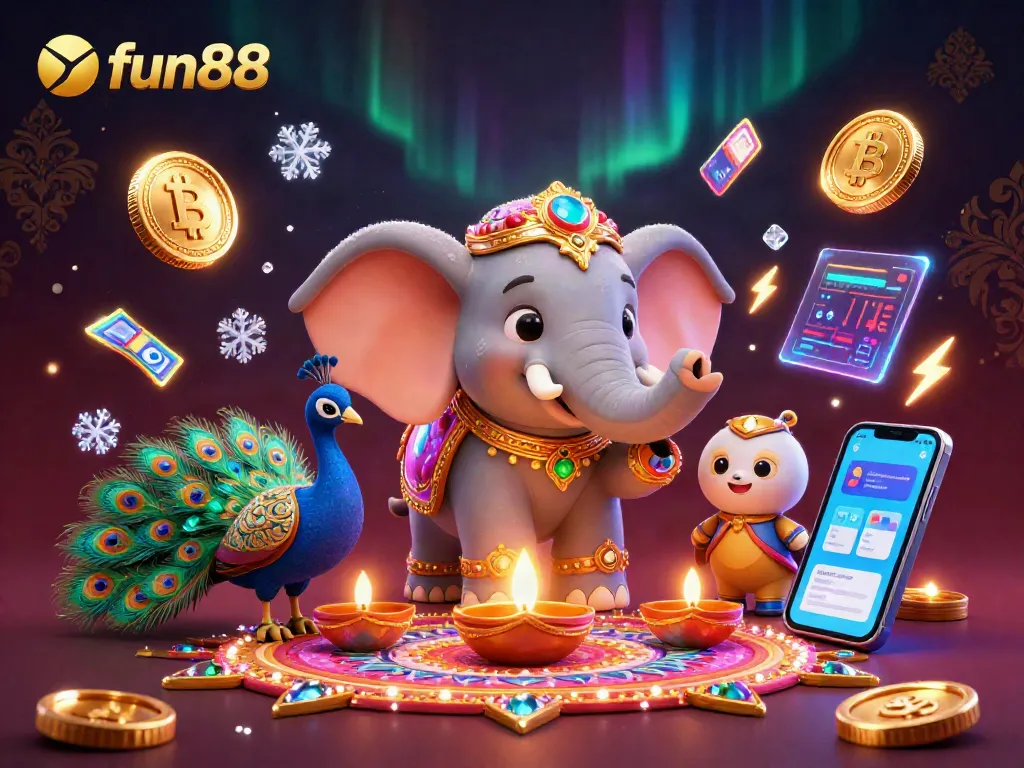 Experience the excitement of fun88 casino games with this vibrant illustration featuring a Diwali-themed character.