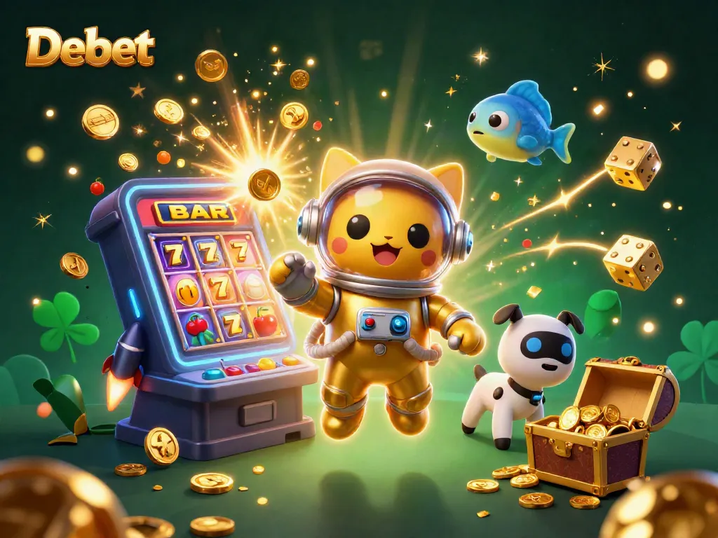 Experience the Debet gaming thrill with vibrant 3D casino characters and explosive slot action!