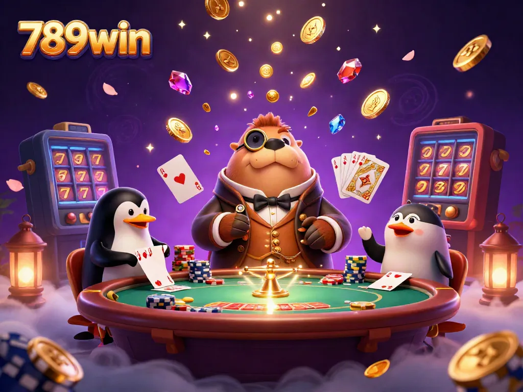 Experience vibrant gaming action at 789win with a jolly walrus and casino elements.