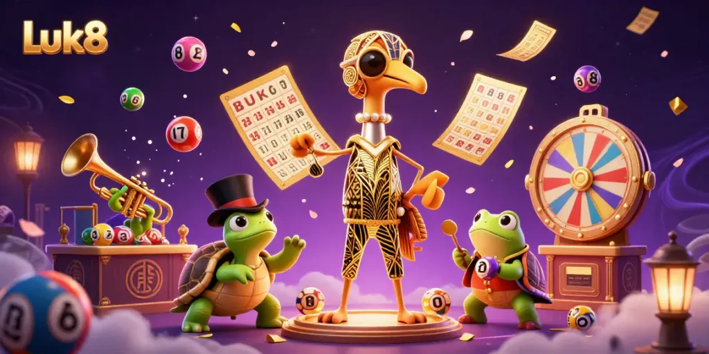 Engage in thrilling gameplay at Luk8 with 3D characters and colorful lottery elements in a vibrant casino atmosphere.