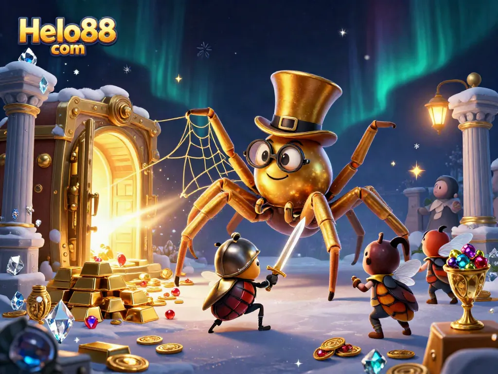 Engage with Helo88 com through an immersive gambling adventure featuring a golden tarantula and beetle knight.
