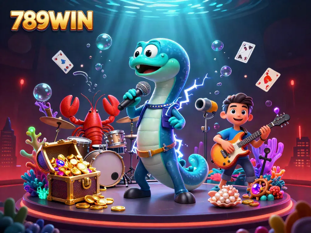 Experience the vibrant underwater world of 789WIN with cartoon eels and treasure chests energizing the casino scene.