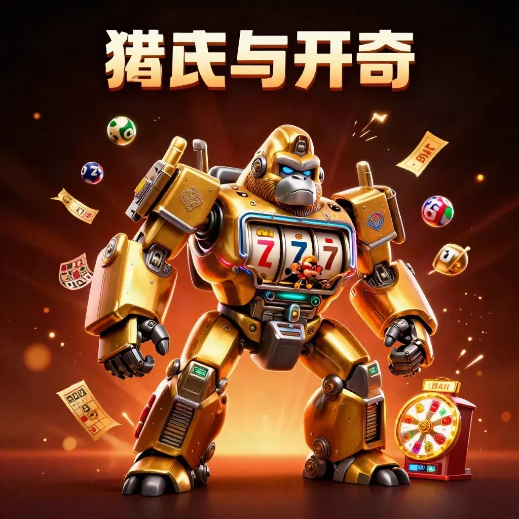 Golden gorilla mech with monkey pilot, reels, prize wheel, balls, and jackpot effects