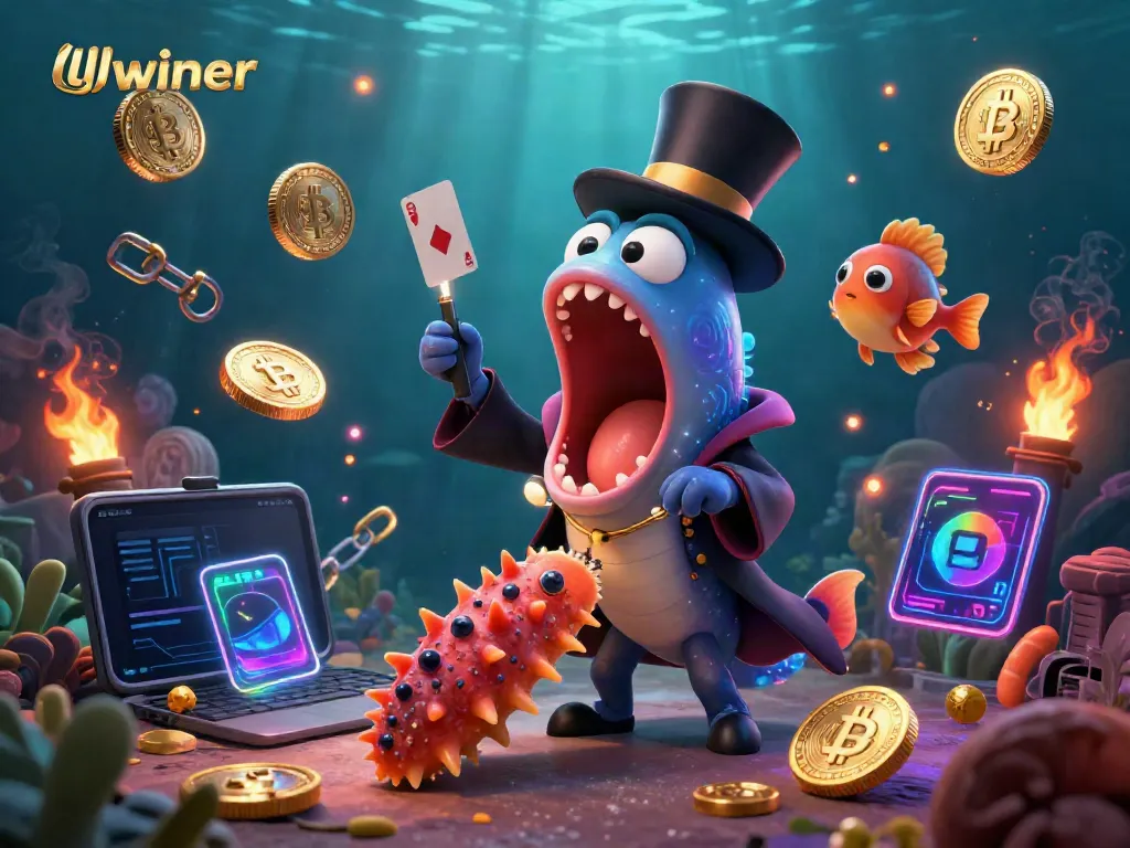 Engage with the llwiner casino magic scene featuring a bioluminescent gulper eel performing card tricks.