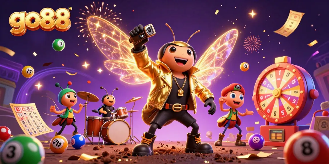 Engage with the vibrant world of go88, as a rock star cicada leads the gaming scene filled with dynamic elements.