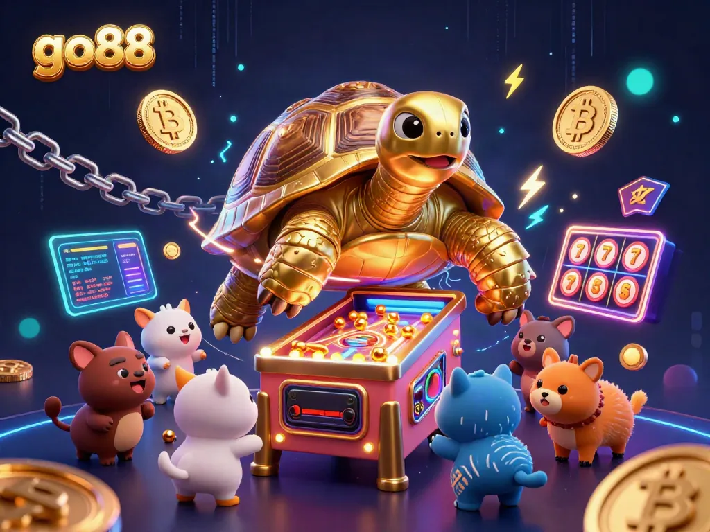 Experience exciting play at go88 with vibrant slot game action and glowing cryptocurrency elements.