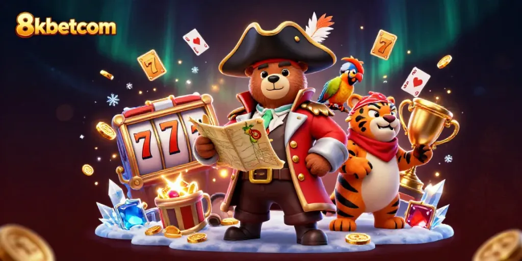 Experience thrilling action at 8kbetcom with our vibrant cartoon-style gaming illustration.