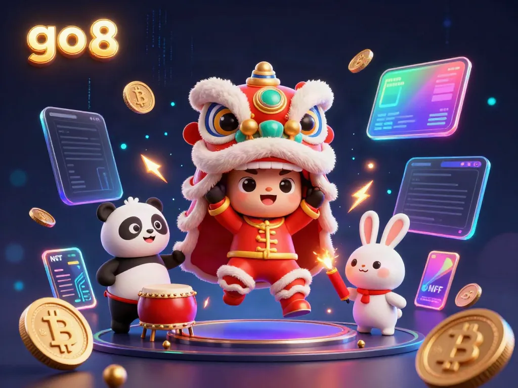 Watch the go 8 lion dance celebrated in vibrant 3D illustration featuring fun characters and exciting casino elements.