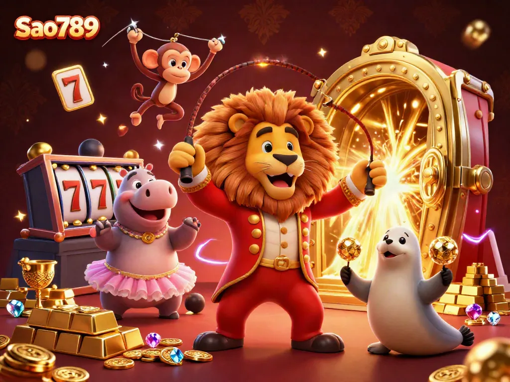 Sao789 brings excitement to players with dynamic slots and a fun circus theme in a casino setting.