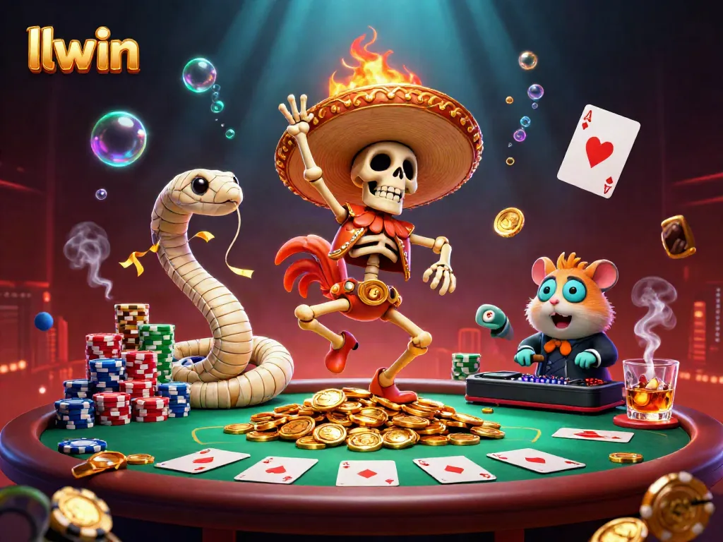 Experience the excitement of llwin with a vibrant 3D illustration featuring a festive casino scene.