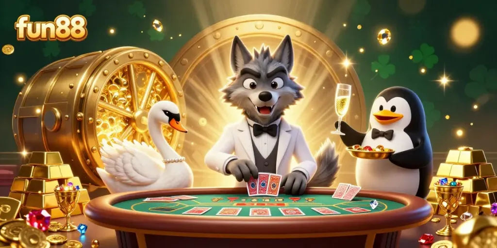 Engage in fun88's thrilling baccarat experience with enchanting characters and treasures.