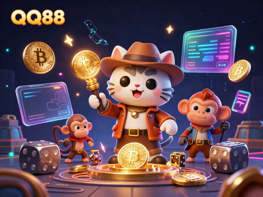 Experience exhilarating gaming adventures with QQ88 in this dynamic 3D casino illustration.