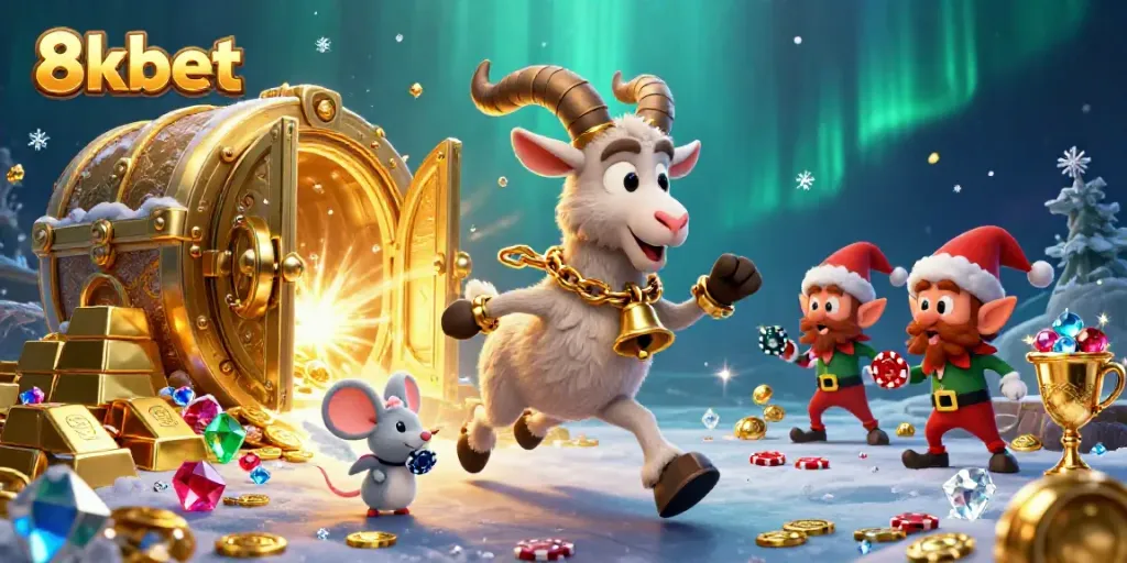 Experience thrilling gameplay at 8kbet with festive characters and an exciting casino atmosphere.